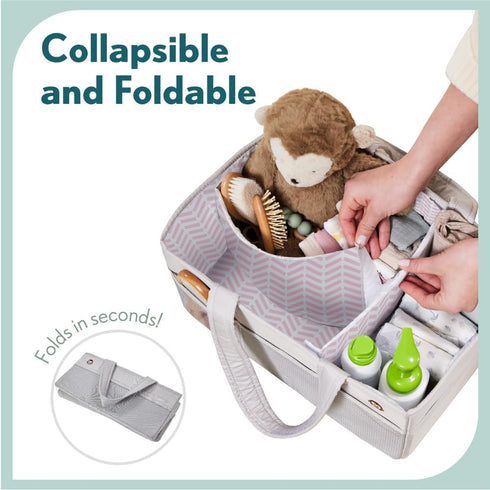 MIGHTY MONKEY Oversized Stain Resistant Baby Diaper Caddy Organizer with Handle, Adjustable Mesh Storage Bin Compartments for Diapers, Baby Wipes,...