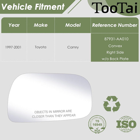 Passenger Side Replacement Mirror Glass - compatible with Toyota vehicles - Camry 1997-2001 - non-heated, without backing plate...