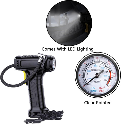 Tire Inflator Portable Air Compressor, Pump for Car Tires, Handheld Air Pump, Air Compressor Car Tire Pump, Tire Inflator with Pressure Gauge, LED...