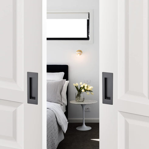 Ravinte 4 Pack Black Sliding Closet Door Handles Black Flush Pulls 5.9in Length Recessed Finger Pulls for Sliding Barn Door Sqaure Cabinet Pulls S...