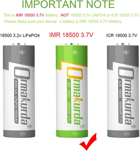 18500 Rechargeable Batteries, 3.7V 1600mAh Li-ion IMR 18500 Battery with Button Top for Solar Garden Light, Flashlight - 4 Pack...