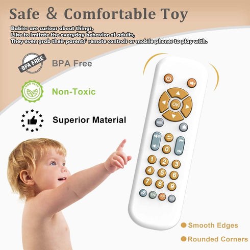 Baby TV Remote Control Toy with Light and Sound, Early Educational Music Toy with English/French/Spanish, Gift Toy for 6 Months+(White)...