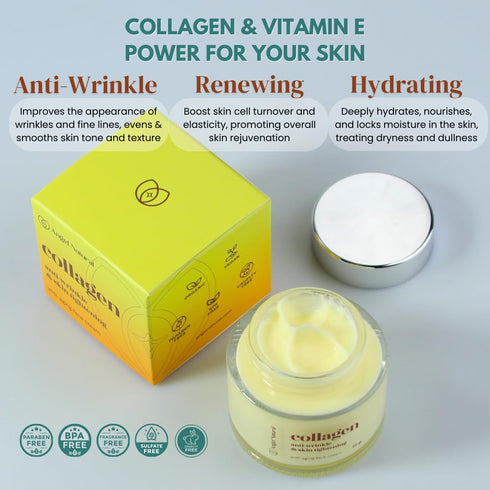 Collagen Face Cream, Anti Wrinkles and Skin Tightening, Anti-Aging with Collagen Boost, Firming Moisturizer, Vitamin E, Vitamin B5, Korean Skincar...