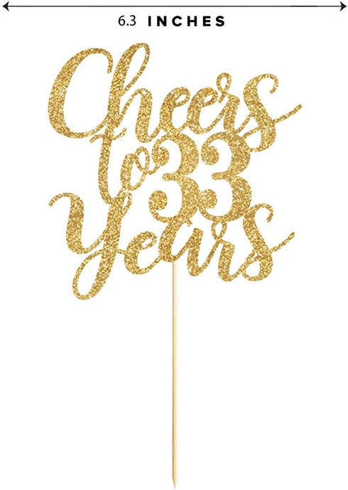Gold Glitter Cheers to 33 years cake topper, Gold Happy 33rd Birthday Cake Topper, Birthday Party Decorations, Supplies...