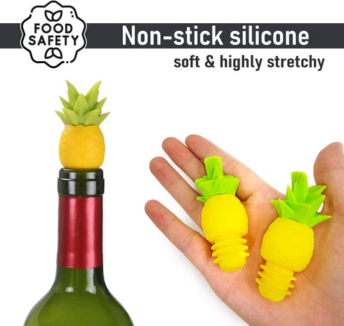 4Pcs Wine Stoppers for Wine Bottles - Pineapple Wine Stopper Wine Bottle Caps Reusable Wine Bottle Stopper Silicone Wine Stopper - Pineapple Bottl...