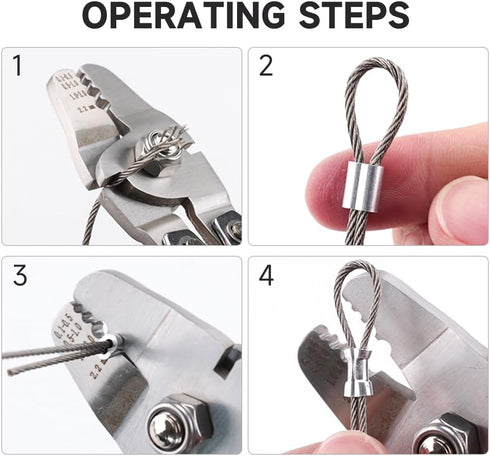 Wire Rope Crimping Tool for Loop Sleeves, Aluminum Double Barrel Ferrule Swaging Crimper Tool for Fishing Lines up to 2.2mm with Cutting Function...