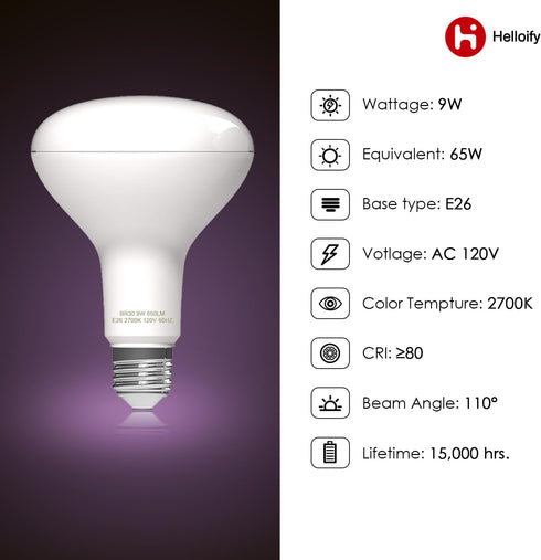BR30 LED Flood Light Bulb, 9W, 65W Equivalent, 2700K Soft White Light, Energy Saving Lamp for Office/Home, Non-dimmable, E26 Screw Base, 6PCS...