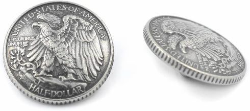 Bezelry 12 Pieces Bald Eagle Coin Style Metal Shank Buttons. 21mm (13/16 inch) (Gray Silver)...