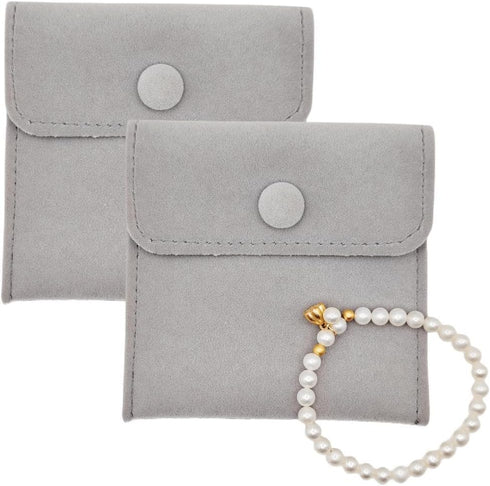 2 Pcs Velvet Jewelry Pouches, 3.9’’ x 3.9’’ Jewelry Storage Bags with Snap Button Gift Packaging Bags Purse Pouches for Rings, Bracelets, Necklace...