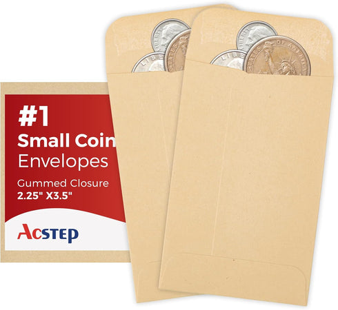 ACSTEP 100 Pack #1 Paper Kraft Seeds Envelopes 2-1/4 X3-1/2, Small Coin Envelope 2x3 For Key, Tip, Seeds Packets, Self Adhesive Water Glummed Mini...