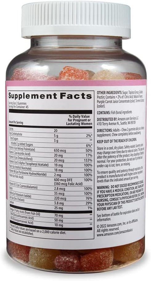 Amazon Basics Prenatal & DHA Gummy, Rasberry & Lemon Flavor, 90 Count (Previously Solimo)...