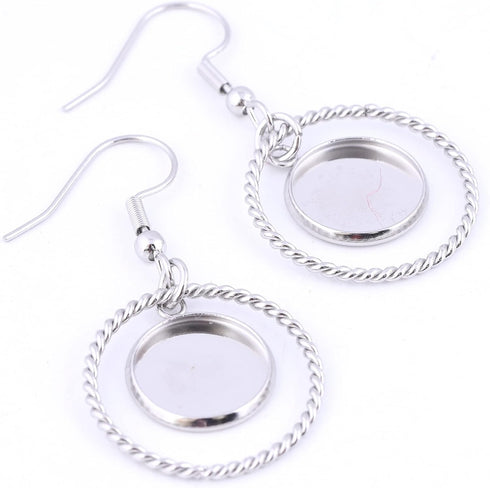 20pcs 12mm Cabochon Earring Setting Tray Blanks with Hoop Charms DIY Bezels for Earrings Making Supplies...