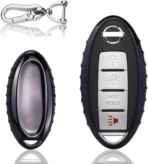 QBUC for Nissan Car Key Cover, 3 4 5 Button Case Key Fob Cover with Key Chain, Replacement Key Fob(Black)...