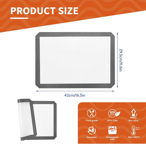 KitchenRaku Silicone Baking Mat, 16.5"x11.6" Non Stick Reusable Silicone Cooking Mat, BPA Free Baking Sheet for Cookies, Macarons Bread & Pastry, ...