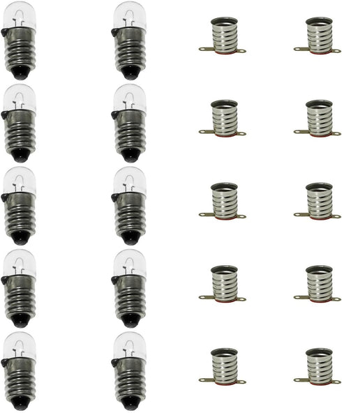 10 Pairs Yellow 12V3W Screw Mini Bulb with E10 Mini Bulb Holder Lamp Bases Light Socket Bulb Lamp Base Holders for Home Experiment Circuit Electri...