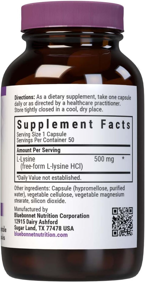 Bluebonnet L-Lysine 500 mg Vitamin Capsules, 50 Count...