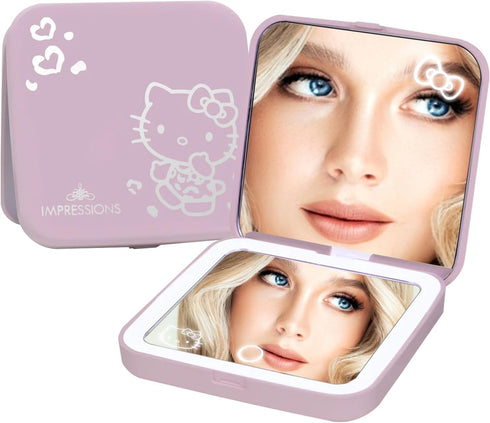 Impressions Vanity Hello Kitty Supercute Compact Mirror with Touch Sensor Switch for Adjustable Brightness, Lighted Makeup Mirror with LED Lights ...