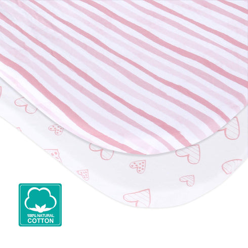 Bassinet Sheets Compatible with Baby Delight Beside Me Dreamer Bassinet, 2 Pack, Ultra Soft Bassinet Sheet for Baby, Pink Print...
