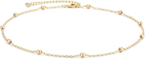 MEVECCO Gold Dainty Bead Plain Chain Choker Necklace for Women,14K Gold Plated Cute Tiny Satellite Chain Boho Minimalist Simple Choker Necklace fo...