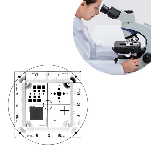 Multifunction Microscope Micrometer Calibration Ruler Slide, Micrometer Measuring Film Ruler,(Dot, Cross Line, Square, Net Grid Checkerboard)...
