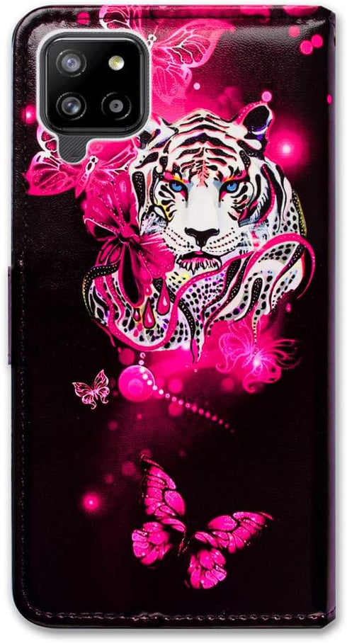 Case for Galaxy A42 5G, White Tiger Butterfly Leather Flip Phone Case Wallet Cover with Card Slot Holder Kickstand for Samsung Galaxy A42 5G 2021...