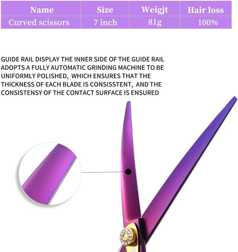 Dream Reach 7.0 inches Professional Decompressed Elastic Handle Pet Grooming Scissors Set,Straight & Chunker & 2 Curved scissors 4pcs set for Dog ...