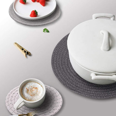 5-Pcs Trivet Pot Holder: Round Woven Potholders Set - 100% Cotton Braided Hot Pads - Coasters - Table Mats for Cooking and Baking One 11.8 Inch an...
