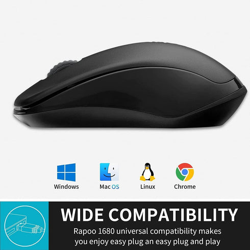 Rapoo 1680 Silent Wireless Mouse, 2.4GHz Cordless Mouse with USB Receiver, 1K DPI, 3 Buttons Computer Mouse with 12M Battery Life, Ambidextrous Co...