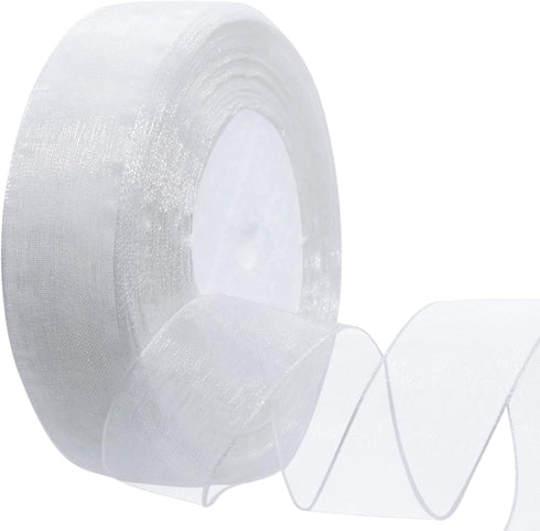1 Inch Sheer Organza Chiffon Ribbon, 50 Yards/Roll (White)...