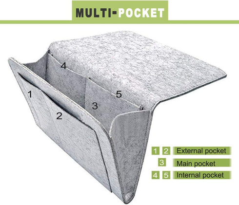 DOURR Felt Bedside Caddy Bed Dorm Bunk Organizer Storage Pocket for Organizing Tablet Magazine Phone Small Things Holder (Gray)...