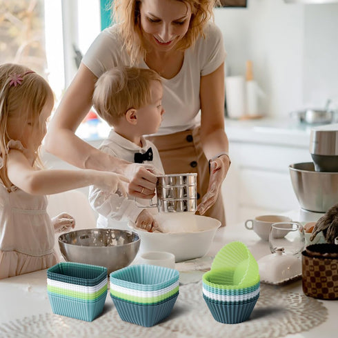 Silicone Muffin Baking Cups 12 Pack Reusable Cupcake Liners Non-stick Cake Molds, BPA Free, Dishwasher Safe...