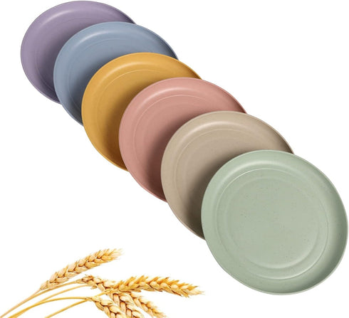 Wheat Straw Plates Lightweight Unbreakable Dinner Dishes Plates Set Dishwasher & Microwave Safe (Small 6 Pack 5.9')...