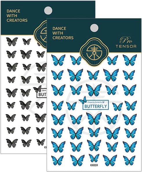 2 Sheets Butterfly Nail Art Stickers 3D Summer Nail Art Design Black Blue Butterfly Nail Designs 3D Butterfly Sticker Manicure Sliders Nail Art Su...