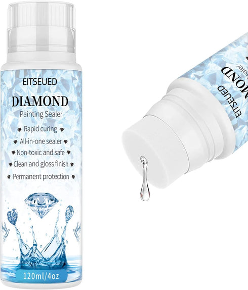 Diamond Painting Sealer,Diamond Painting Sealer 120ML with Sponge Head,5D Diamond Painting Glue Permanent Hold & Shine Effect,DIY Conserver for Di...