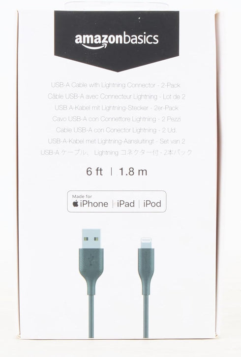 Amazon Basics 2-Pack USB-A to Lightning ABS Charger Cable, MFi Certified Charger for Apple iPhone 14 13 12 11 X Xs Pro, Pro Max, Plus, iPad, 6 Foo...