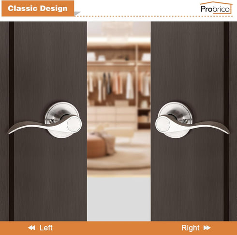Probrico Wave Style Handle Dummy Leverset Left/Right Hand Door Knobs, Satin Nickel Finish...