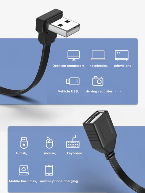 2PCS 90 Degree USB2.0 Extension Cable Flat Right Angle USB Male to Female Adapter Short Soft USB Cable 8inch-20CM (UP Angle+Down Angle)...