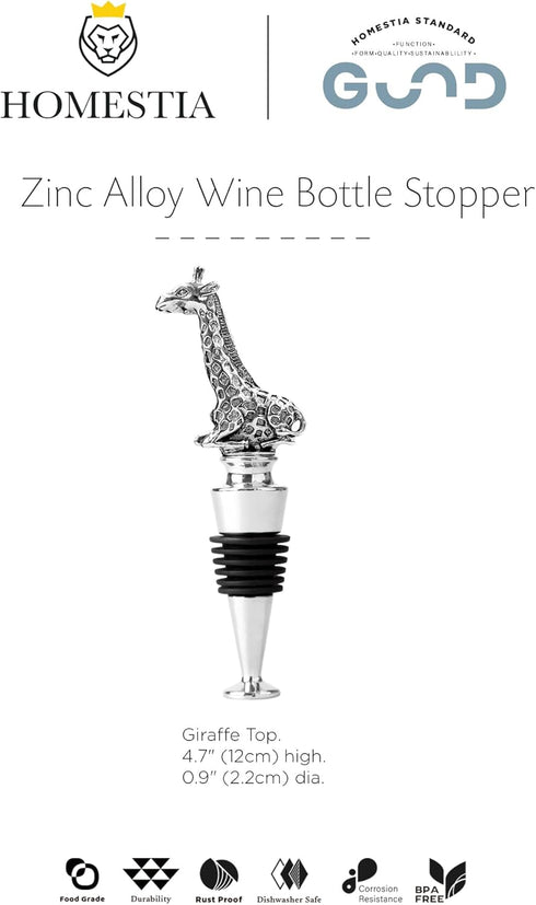 Homestia Wine Stoppers for Wine Bottles, Giraffe Wine Beverage Bottle Stopper, Stainless Steel Reusable Wine Corks with Silicone Seal, Bottle Cove...