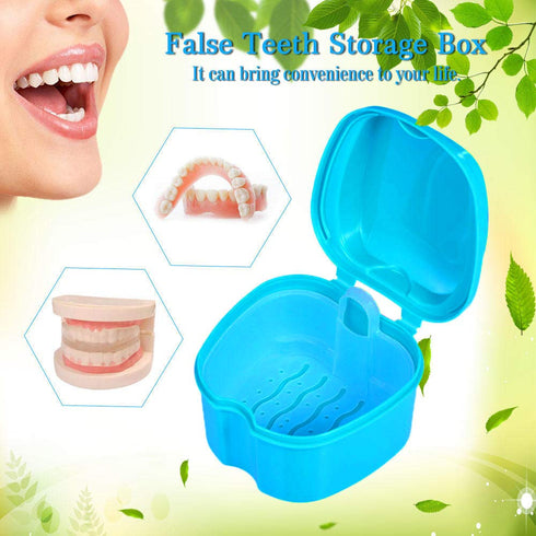 Denture Bath Box Cup, Complete Clean Care for Dentures, Clear Braces, Mouth Guard, Night Guard & Retainers,Traveling (Blue & Purple)...