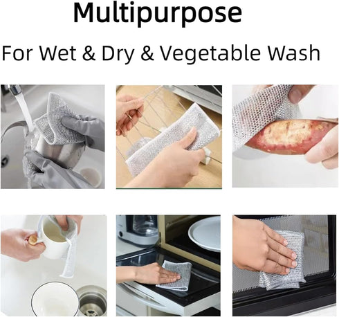 Non-Scratch Wire Cleaning Dishwash Dishcloth, Kitchen Washcloths for Washing Dishes, Multipurpose Wire Dishwashing Rag for Wet and Dry(10PCS)(Doub...