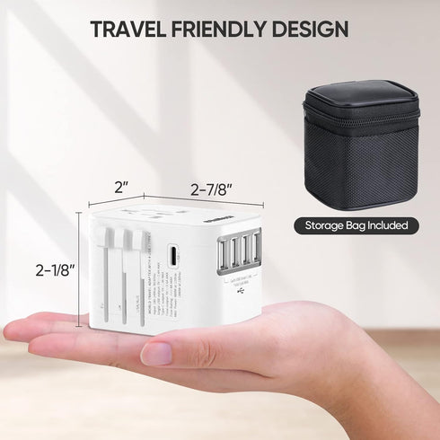 ROMECH Universal Travel Adapter, 5.6A Smart Power International Plug Adaptor AC Wall Charger for Global Travelling USA Europe EU UK AUS (Type C + ...