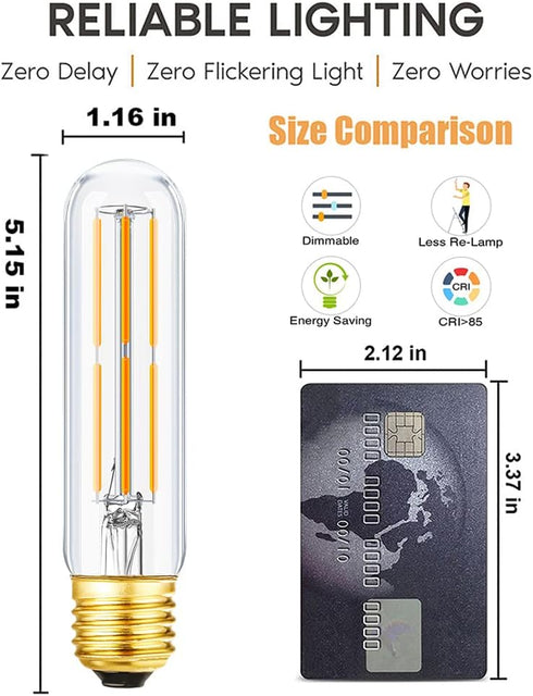 Leools T10 Led Bulb,Dimmable 6W Led Tubular Bulbs,E26 LED Edison Bulb, 60 Watt Incandescent Bulb Equivalent,Warm White 2700K, Clear Glass, E27 Lam...