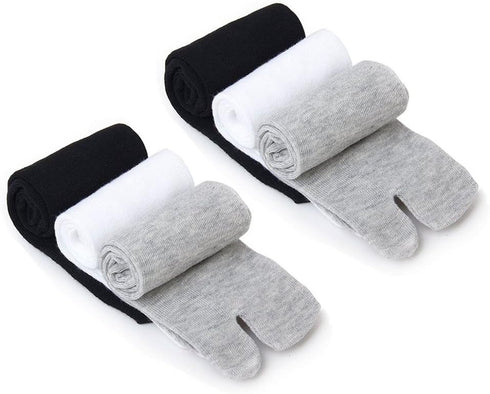 3 Pairs of Elastic Cotton Tabi Toe Socks (White/Grey/Black)...