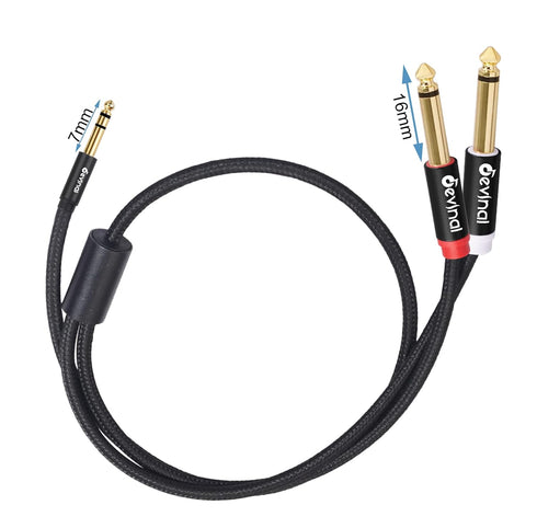 Devinal 3.5mm TRS to Dual 1/4"(6.35mm) TS Y-Cable, 1/8" to Two 6.35mm Mono Stereo Splitter Cord, Compatible for Computer Sound Cards, CD Players, ...