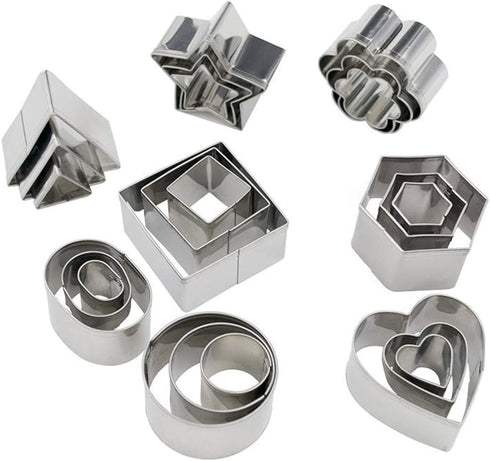 24-Piece Stainless Steel Mini Geometric Shaped Cookie Biscuit Cutter Set Square Heart Triangle Round Flower Star Baking Metal Molds to Cut Out Pas...
