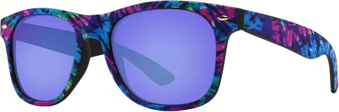 Piranha Digital Unisex Retro Sunglasses with Purple Pattern Frames and Blue Mirror Lens...