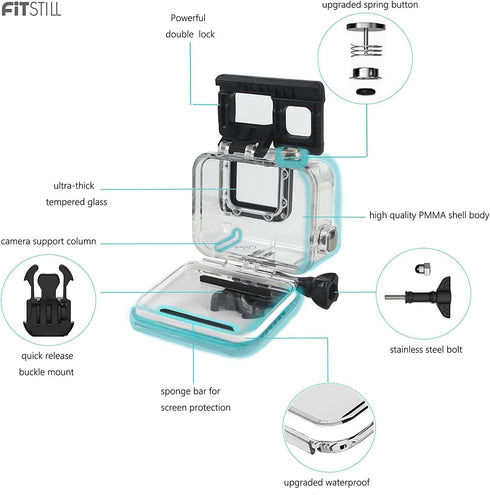 FitStill Double Lock Waterproof Housing for Go Pro Hero 2018/7/6/5 Black, Protective 45m Underwater Dive Case Shell with Bracket Accessories for G...