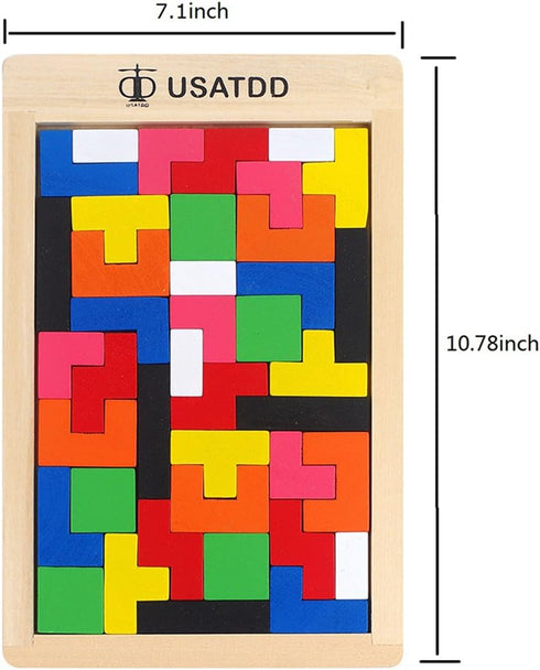Wooden Puzzles Blocks Brain Teasers Toy Russian Tangram Colorful Jigsaw Game Montessori Intelligence STEM Preschool Educational Gift for Baby Todd...