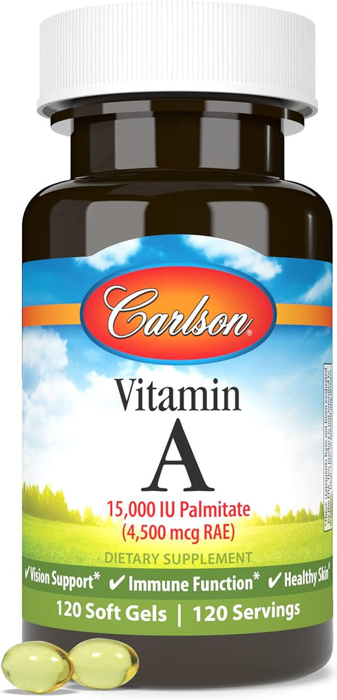 Carlson - Vitamin A, 15000 IU Palmitate (4500 mcg RAE), Vision Health, Healthy Skin, 120 Softgels...