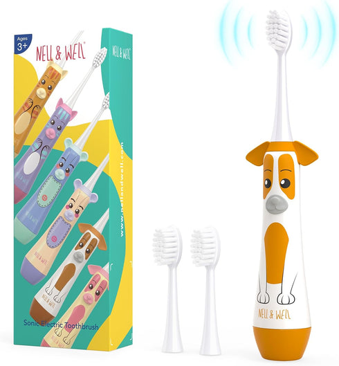 NELL&WELL Kids Electric Toothbrush with 2mins Brushing Timer, Battery Powered Toothbrushes with 3 Soft Bristles Heads for Children Boys and Girls ...